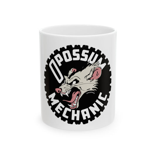 Opossum Mechanic Ceramic Mug - Unique Gift, Funny Coffee Cup, Animal Lover Drinkware, Perfect for Mechanics, Humor Collection
